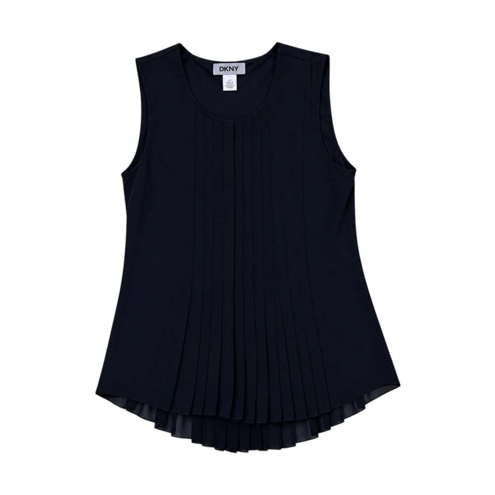 DKNY Women's Black Pleated Sleeveless Blouse Size L